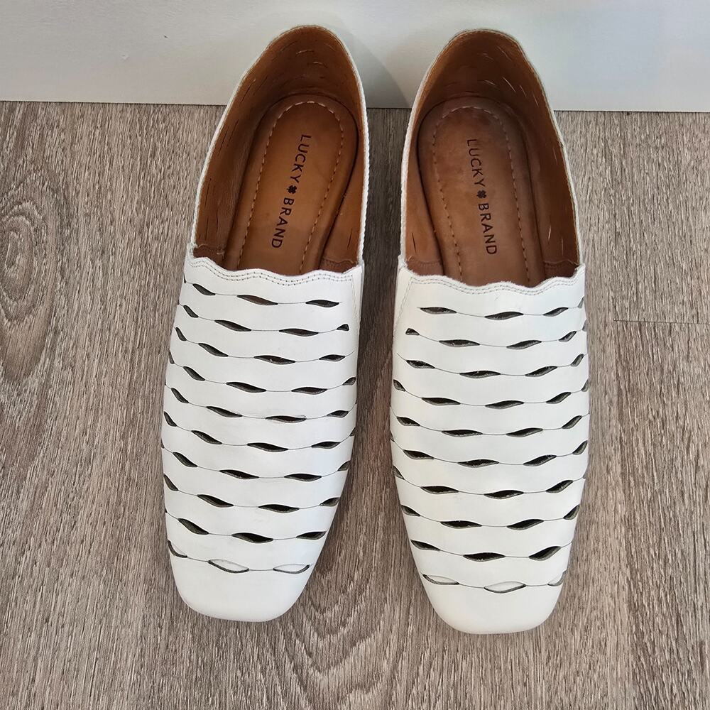 Lucky Brand Womens Dalani Leather Flat Slip On Loafers Shoes 9.5 White